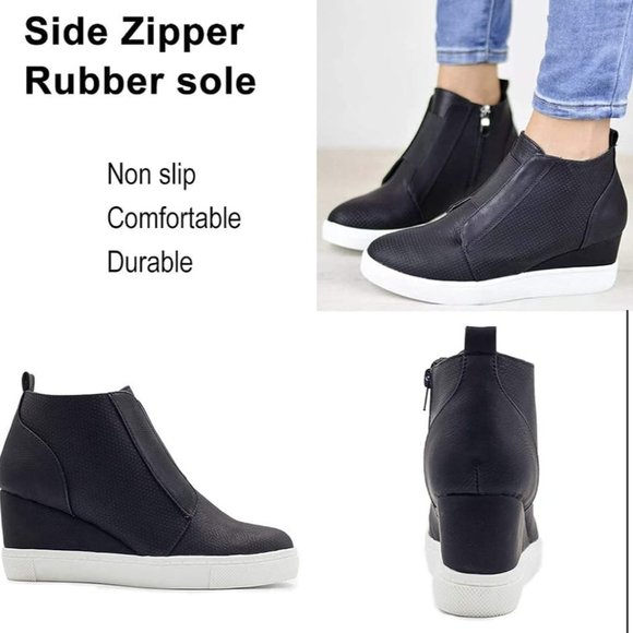 NEW Steve Madden Suede Women Ladies Wedge High Sneaker Black WITH BOX $79 MSRP - Picture 11 of 12